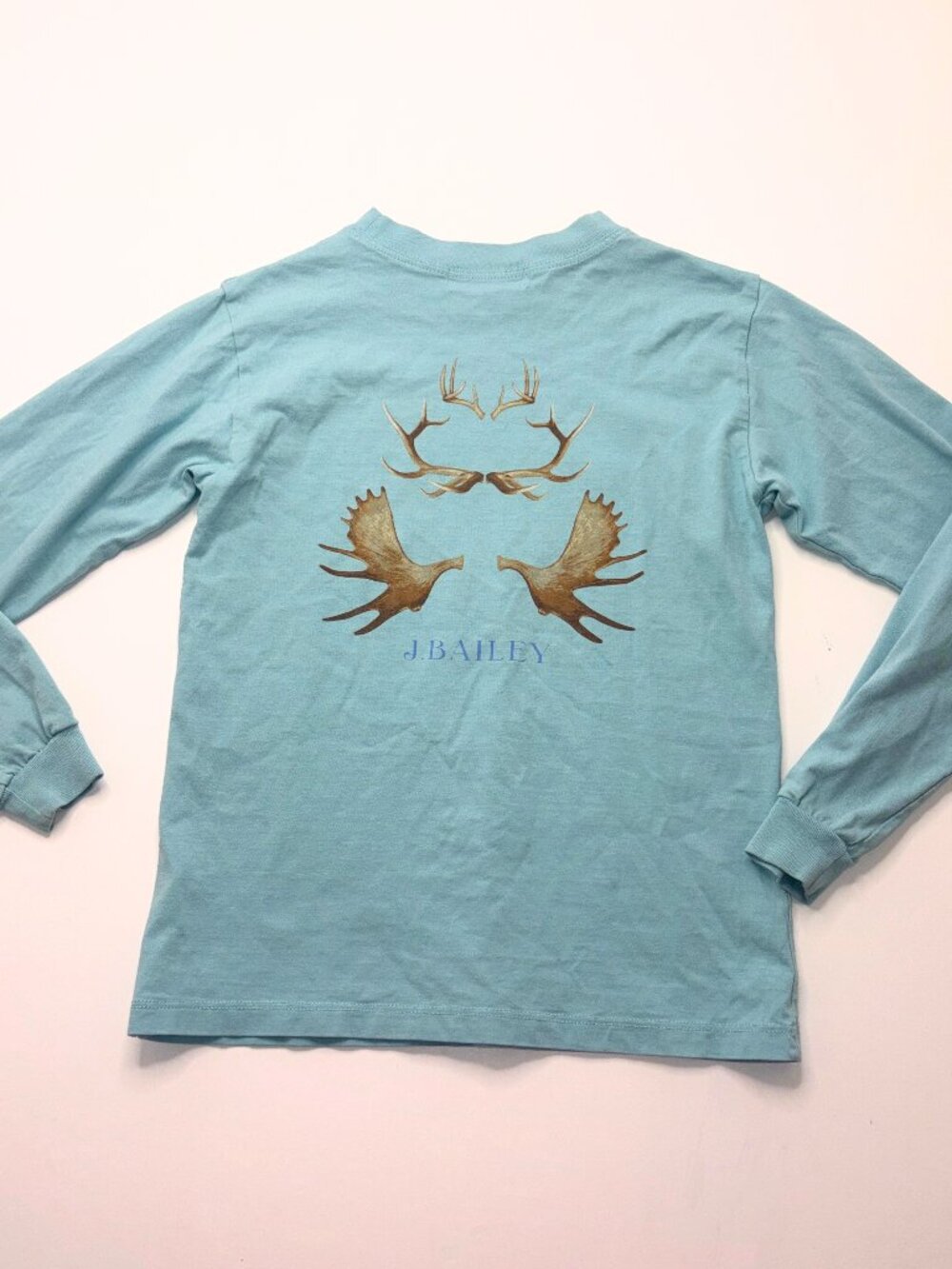 J. Bailey Long Sleeve Logo Tee- Antlers on Ocean Blue Preppy Traditional sz. 10